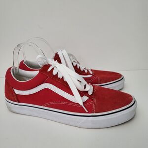 VANS Red Suede White Sk8 Low Skate Shoes Mens 9.5 Womens 11 Old Skool Sneakers